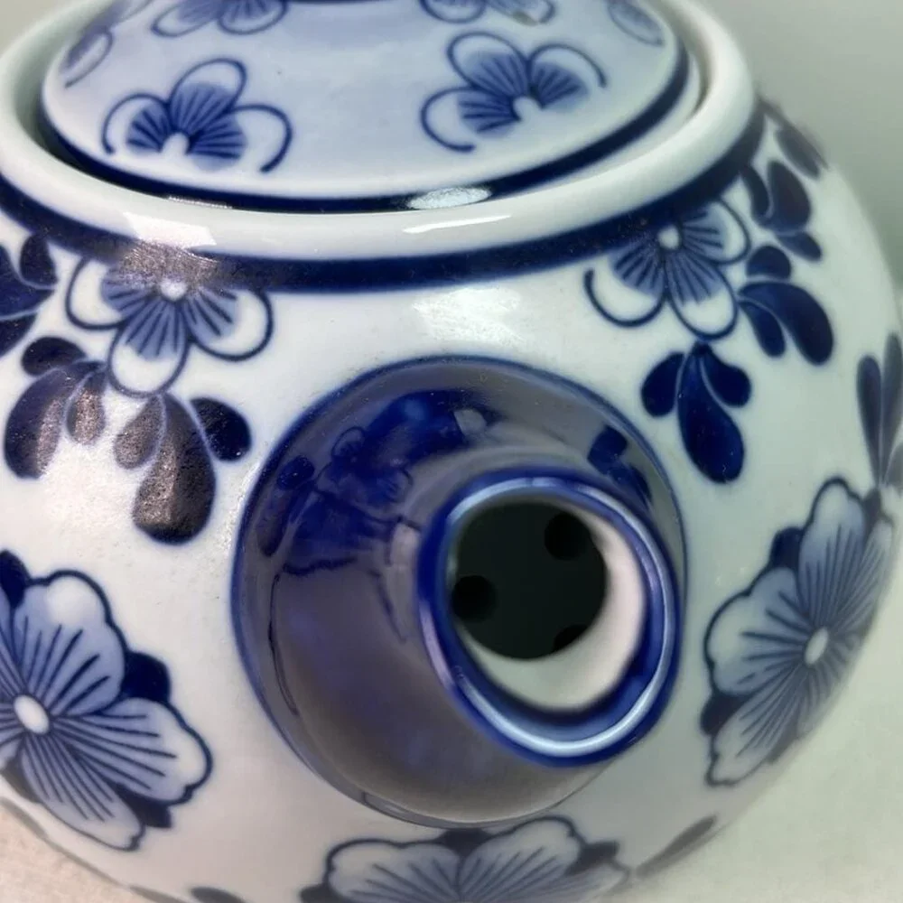 Blue & White Ceramic‎ Round Teapot CottageCore Luncheon  WhimsyFairy English Tea